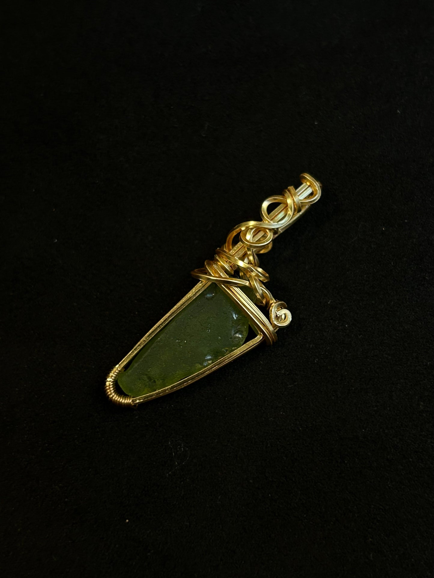 Green Sea Glass Knife Pendant - Golden