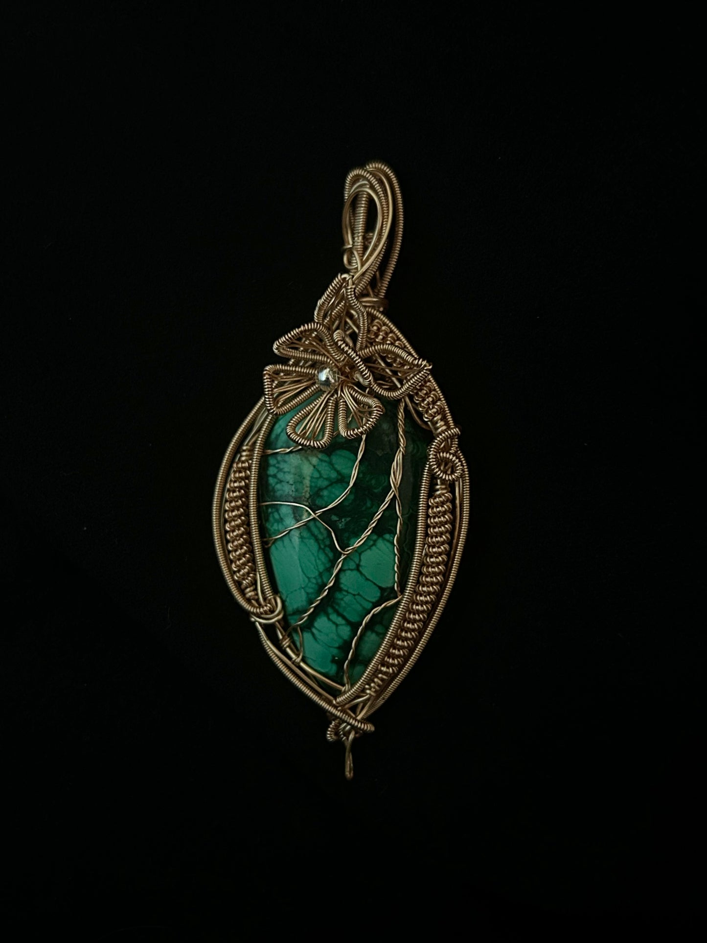 Vines and Flower - Malachite Pendant - Golden