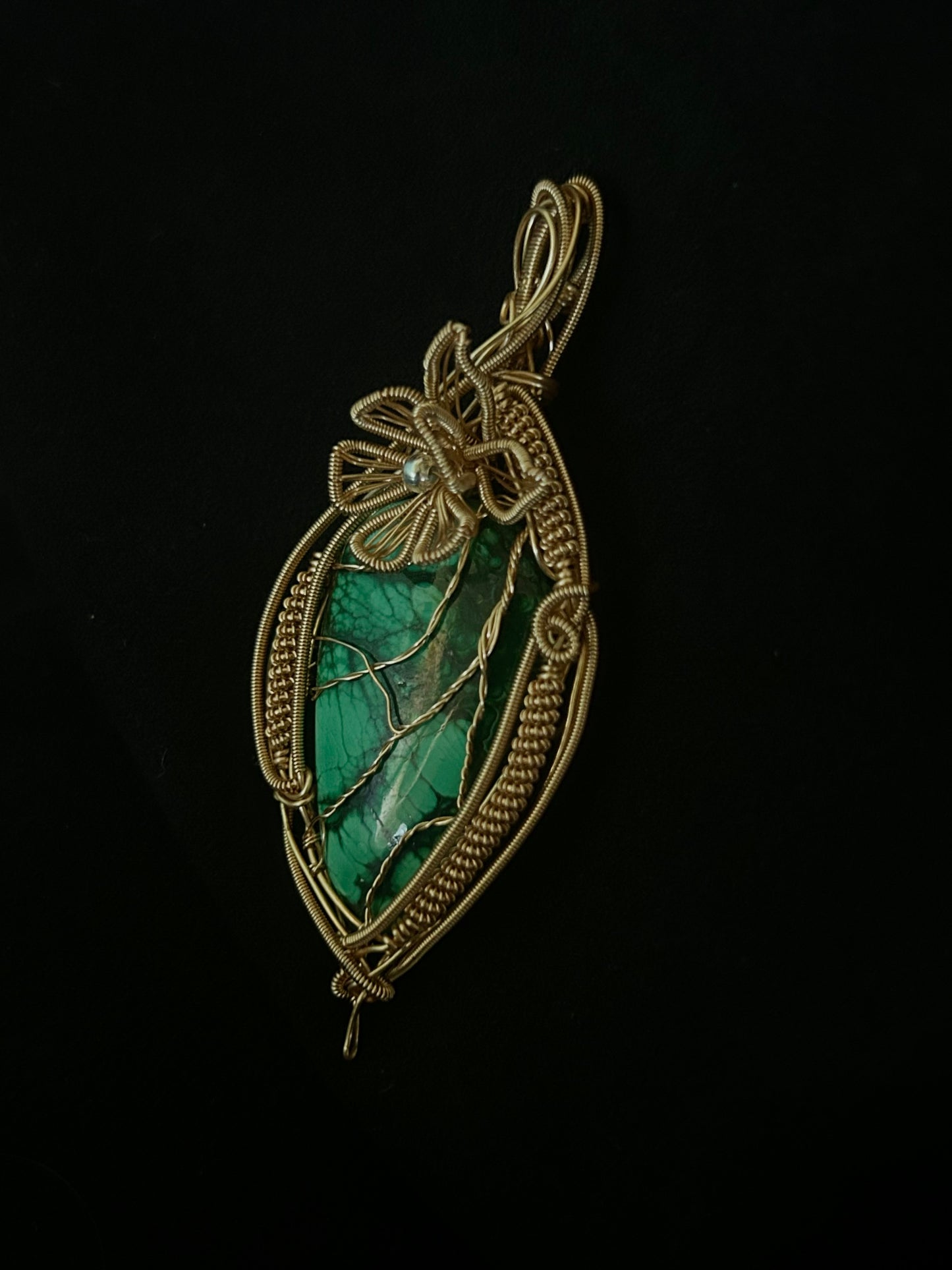 Vines and Flower - Malachite Pendant - Golden
