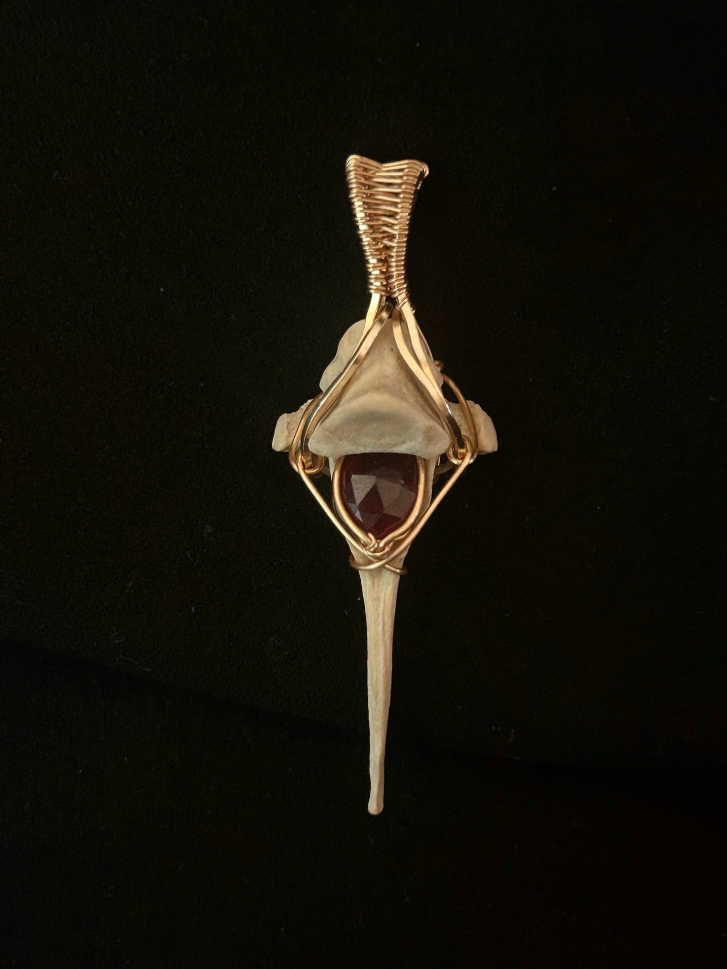 Real Mink Vertebrae with Faceted Garnet Pendant - Golden