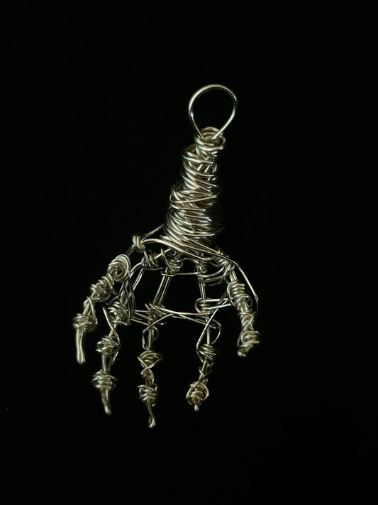 Wire Skeleton Hand Pendant - Silver - Small