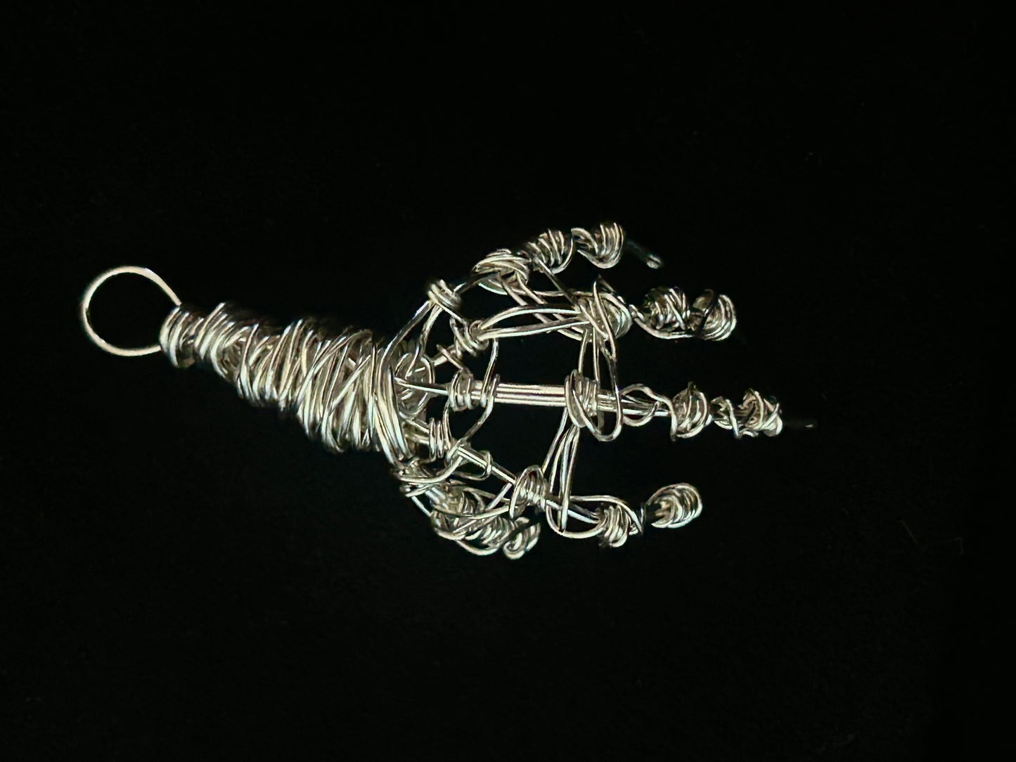 Wire Skeleton Hand Pendant - Silver - Small