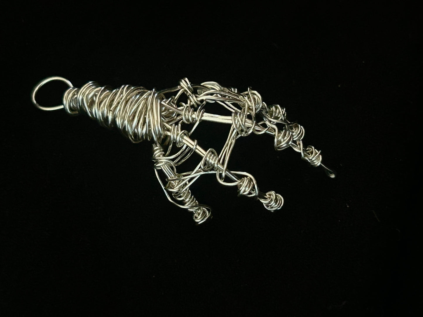 Wire Skeleton Hand Pendant - Silver - Small