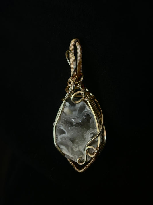 Druzy Agate Geode Pendant - Golden
