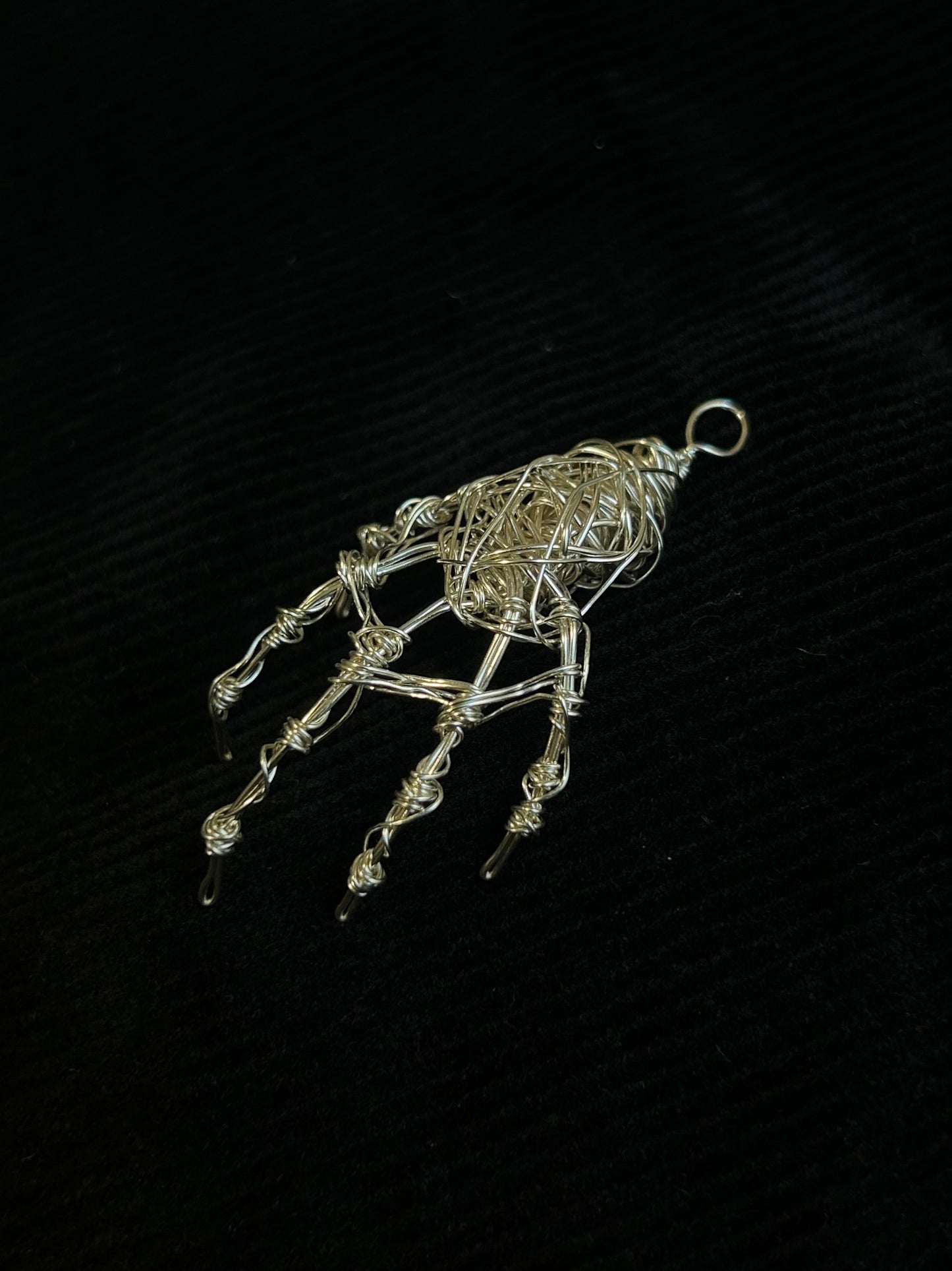 Wire Skeleton Hand Pendant - Silver - Large