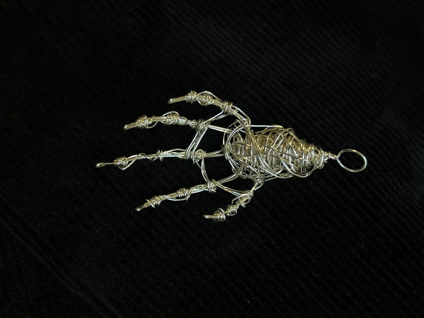 Wire Skeleton Hand Pendant - Silver - Large