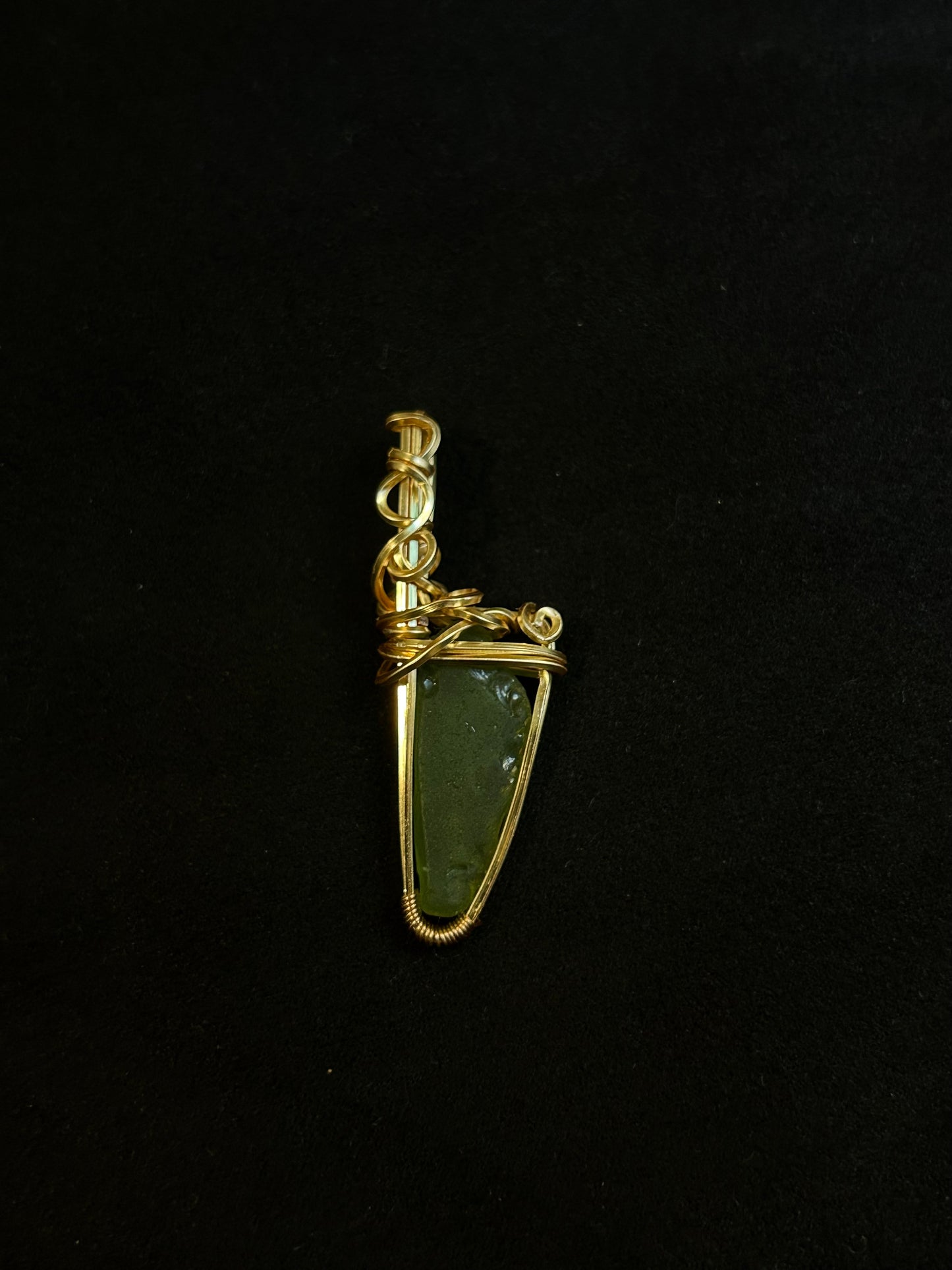 Green Sea Glass Knife Pendant - Golden