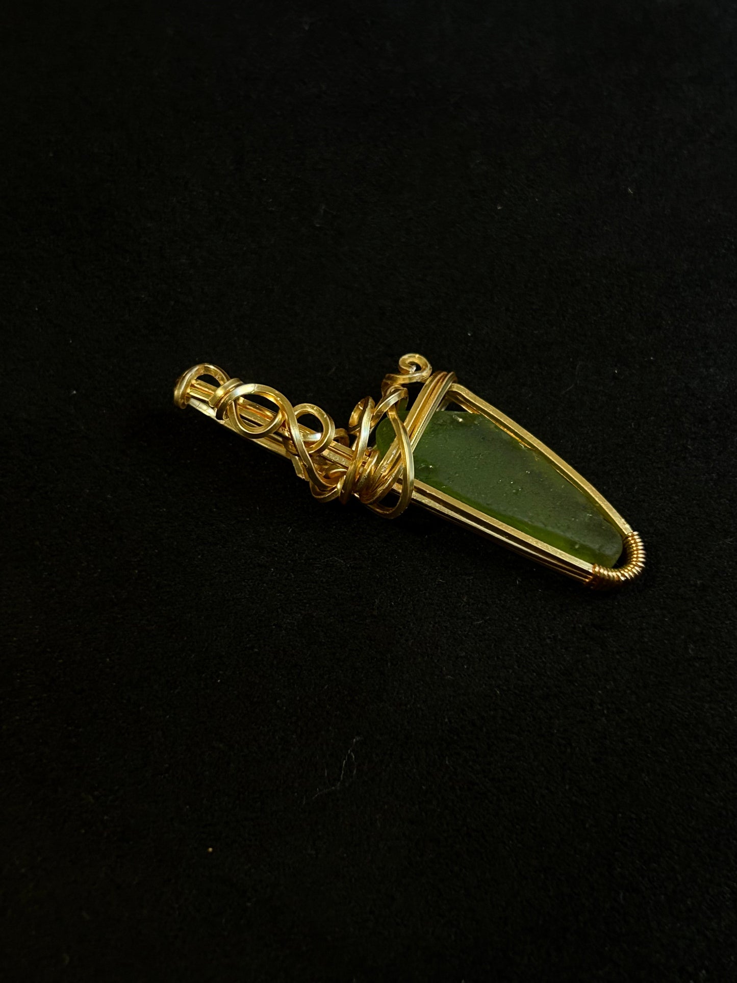 Green Sea Glass Knife Pendant - Golden