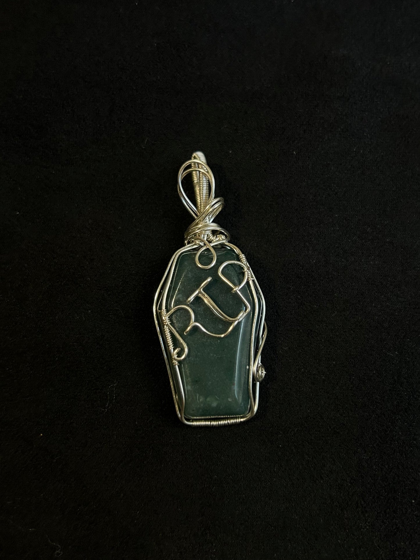 RIP Green Aventurine Coffin Pendant - Silver