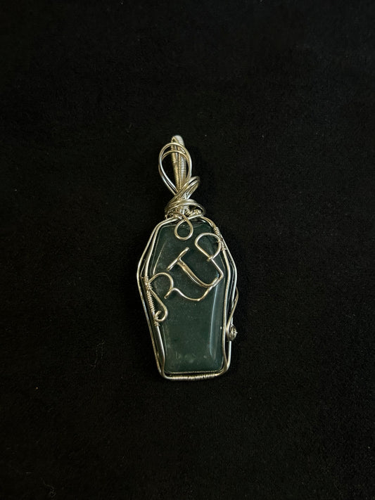 RIP Green Aventurine Coffin Pendant - Silver