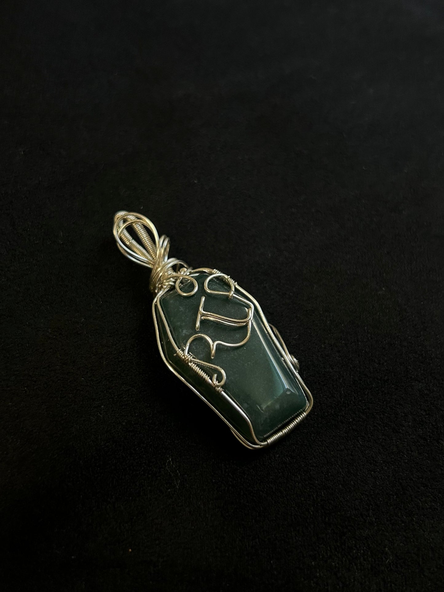 RIP Green Aventurine Coffin Pendant - Silver
