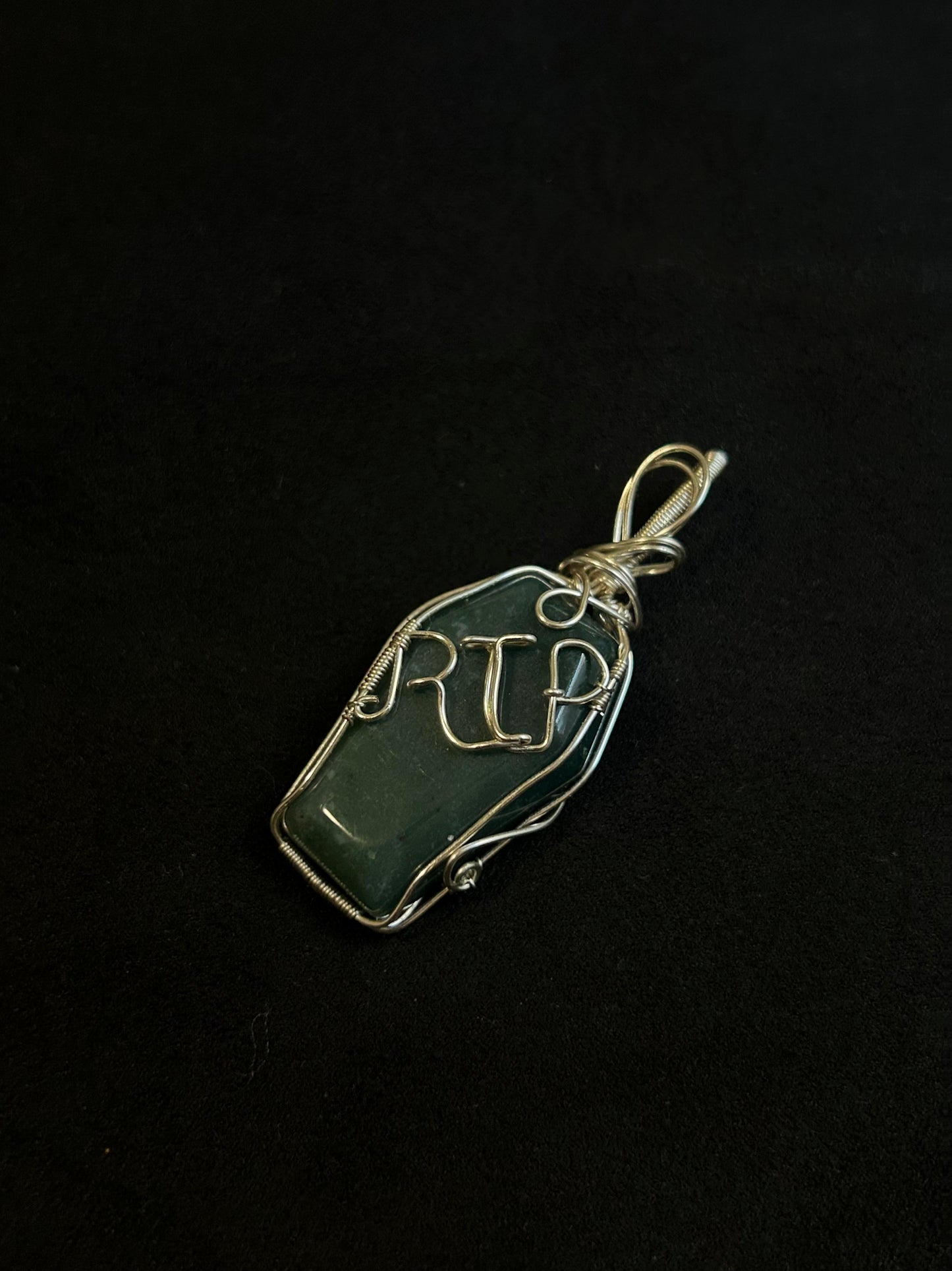 RIP Green Aventurine Coffin Pendant - Silver